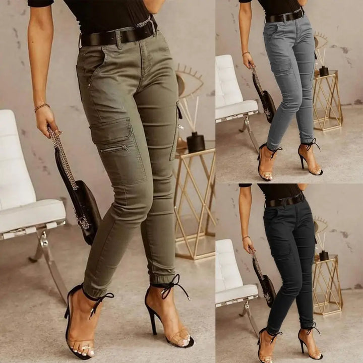 Glenda - pantalon cargo décontracté cintré à la taille