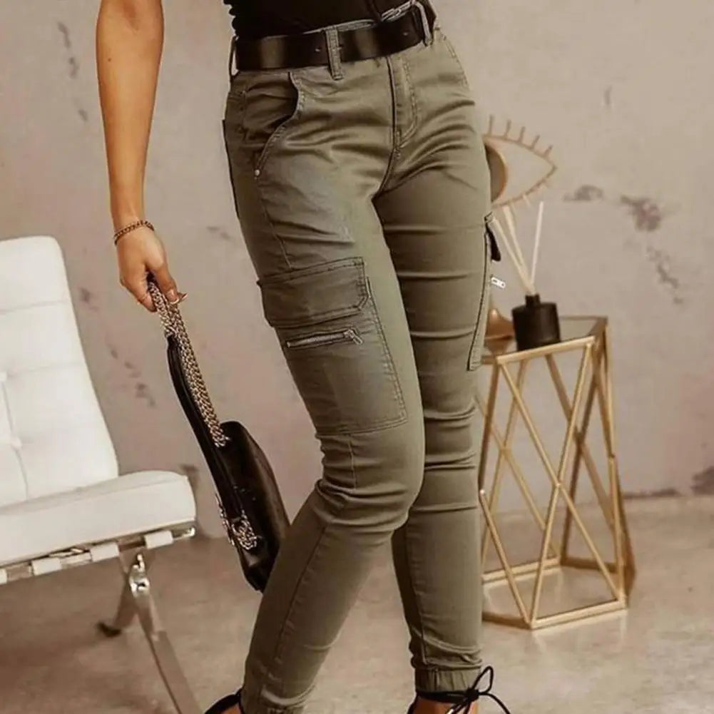 Glenda - pantalon cargo décontracté cintré à la taille