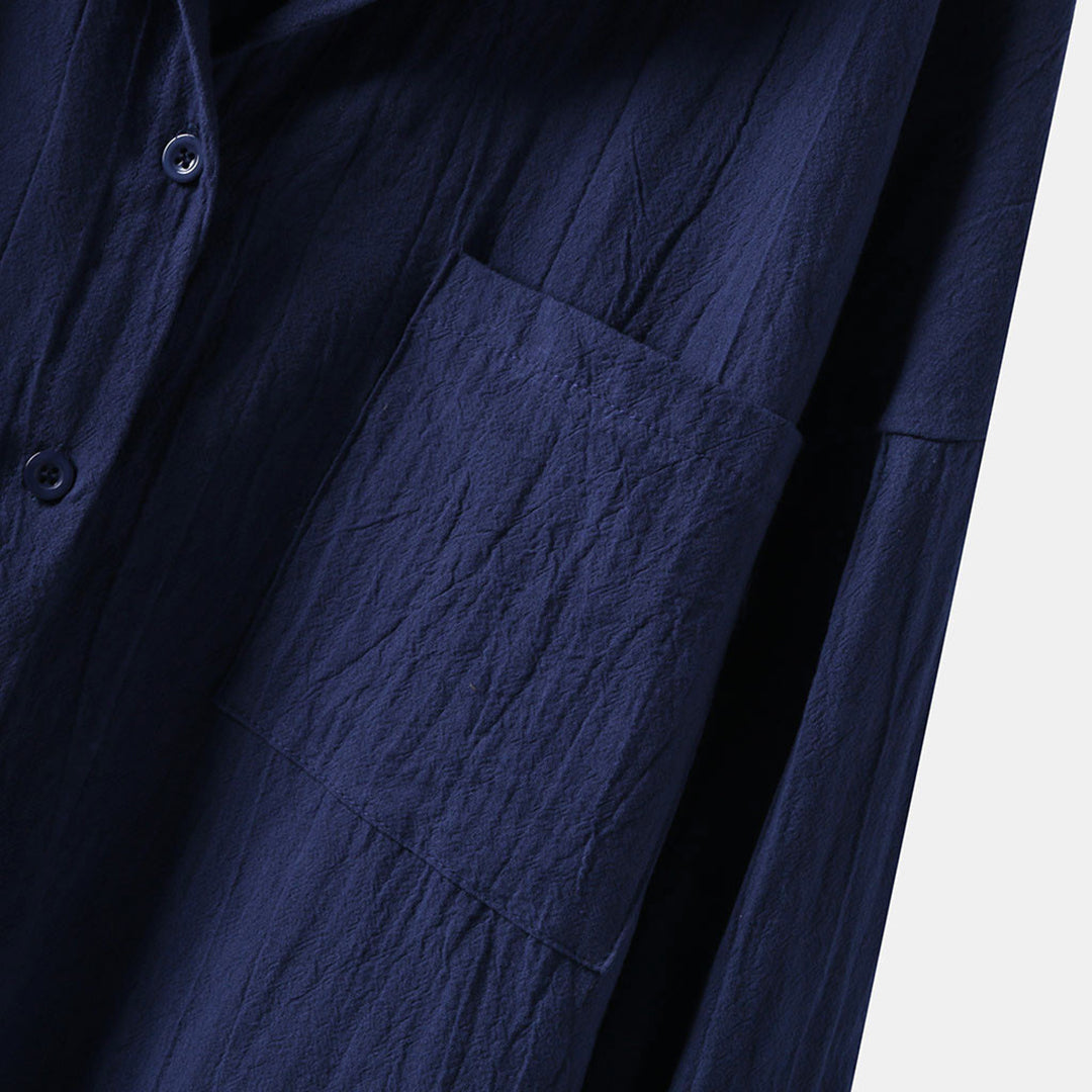 Camicia oversize da donna – Camicia di lino ampia con tasche sul petto e taglio asimmetrico