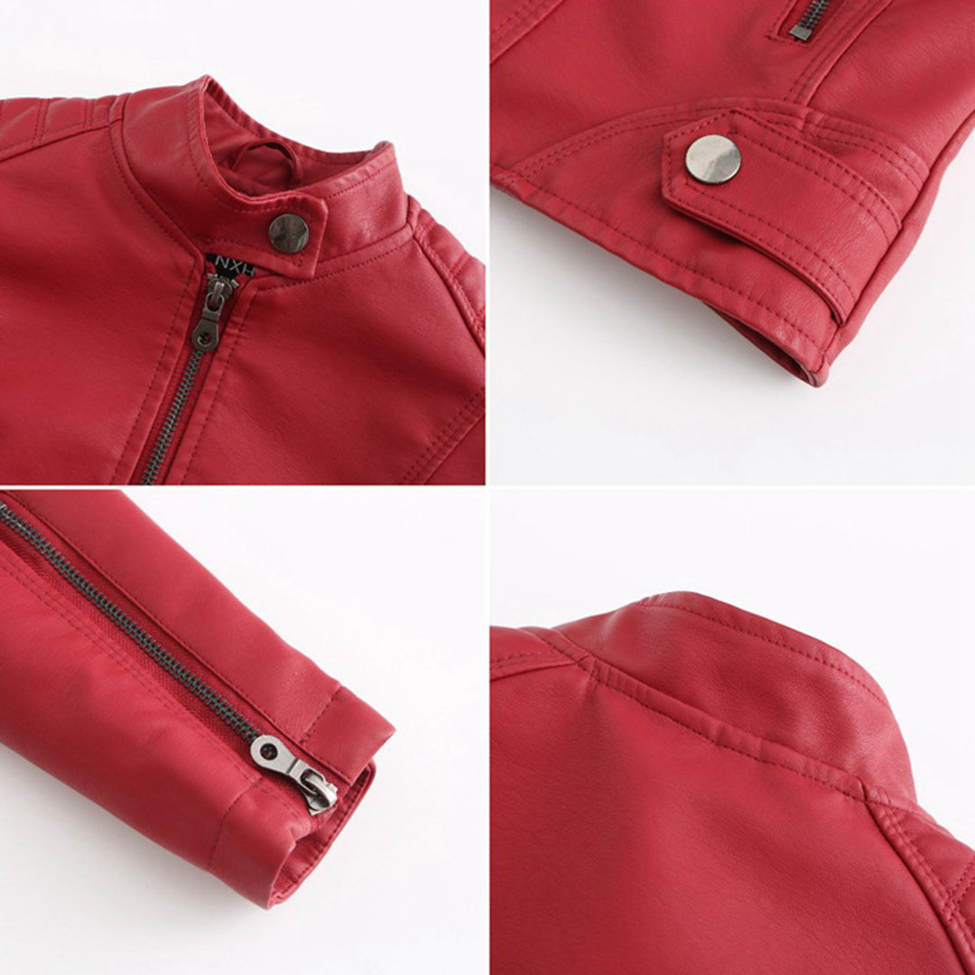 Damen Lederjacke – Figurbetonter Biker-Style mit Reißverschluss und Stehkragen