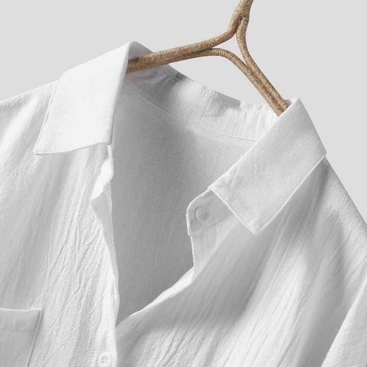 Camicia oversize da donna – Camicia di lino ampia con tasche sul petto e taglio asimmetrico
