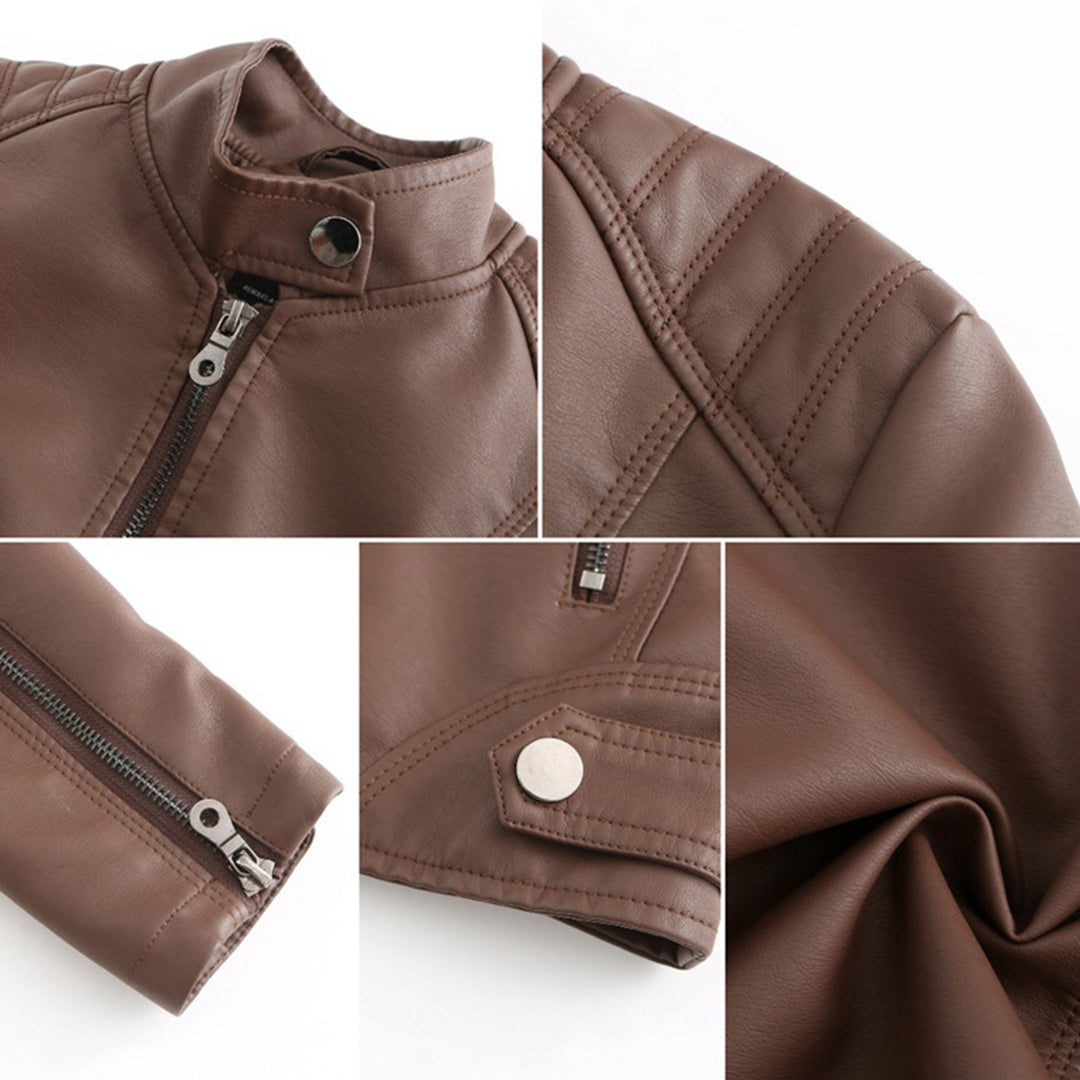 Damen Lederjacke – Figurbetonter Biker-Style mit Reißverschluss und Stehkragen