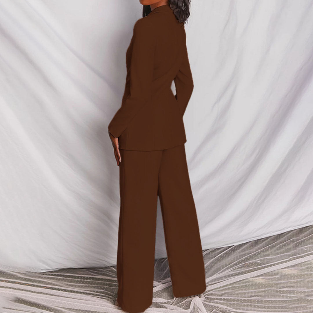Ensemble tailleur femme élégant – Veste deux pièces & pantalon large pour affaires & événements