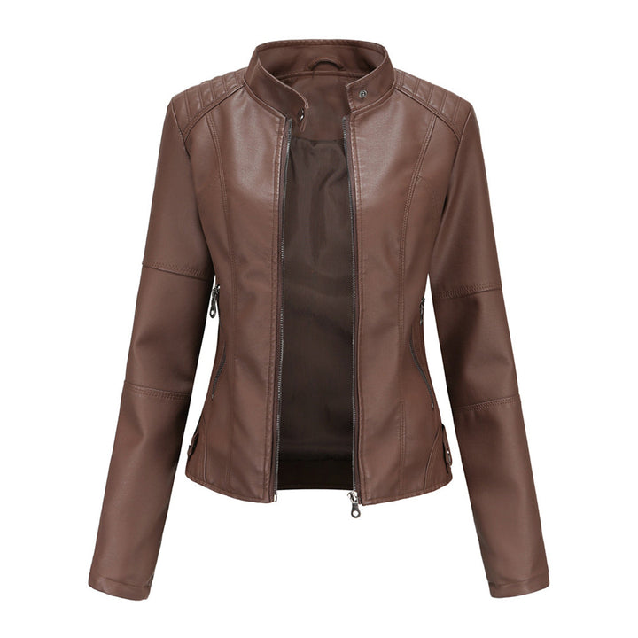 Damen Lederjacke – Figurbetonter Biker-Style mit Reißverschluss und Stehkragen