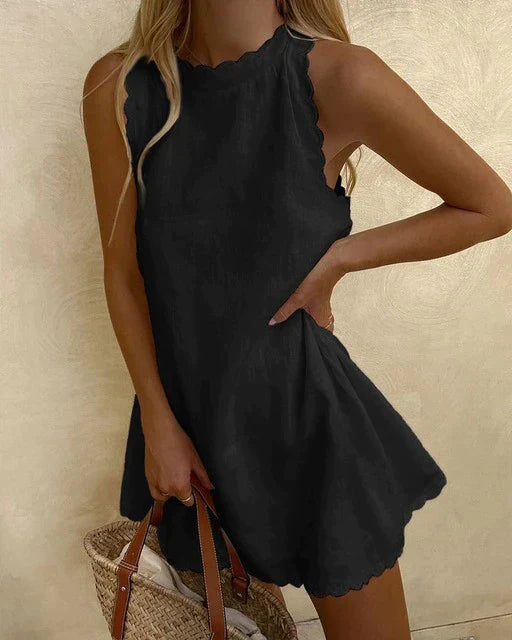 Vestito estivo senza maniche da donna – Abito leggero a linea A con orlo a conchiglia