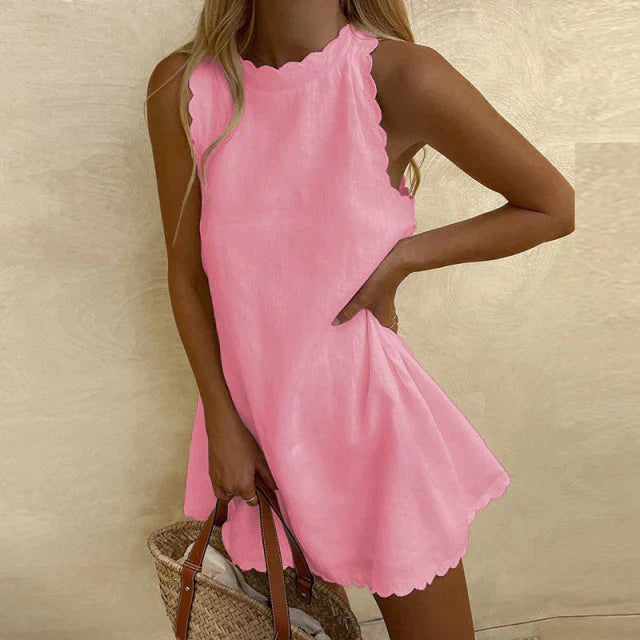 Vestito estivo senza maniche da donna – Abito leggero a linea A con orlo a conchiglia