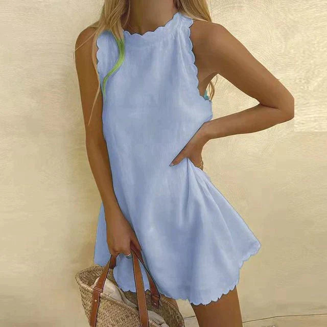 Vestito estivo senza maniche da donna – Abito leggero a linea A con orlo a conchiglia