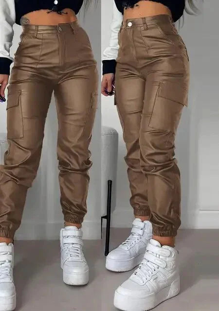 Isabella - Pantalon cargo en cuir long tendance personnalisé rue