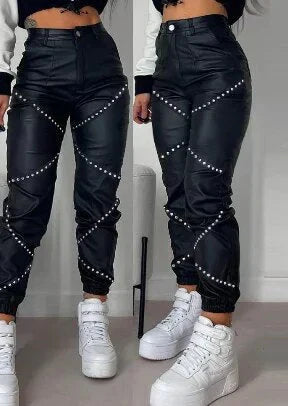 Isabella - Pantalon cargo en cuir long tendance personnalisé rue