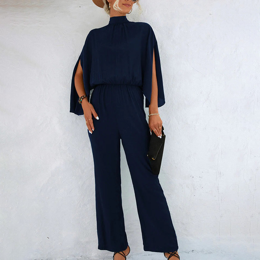 Elegante tuta da donna – tuta estiva con collo alto e maniche con spacco