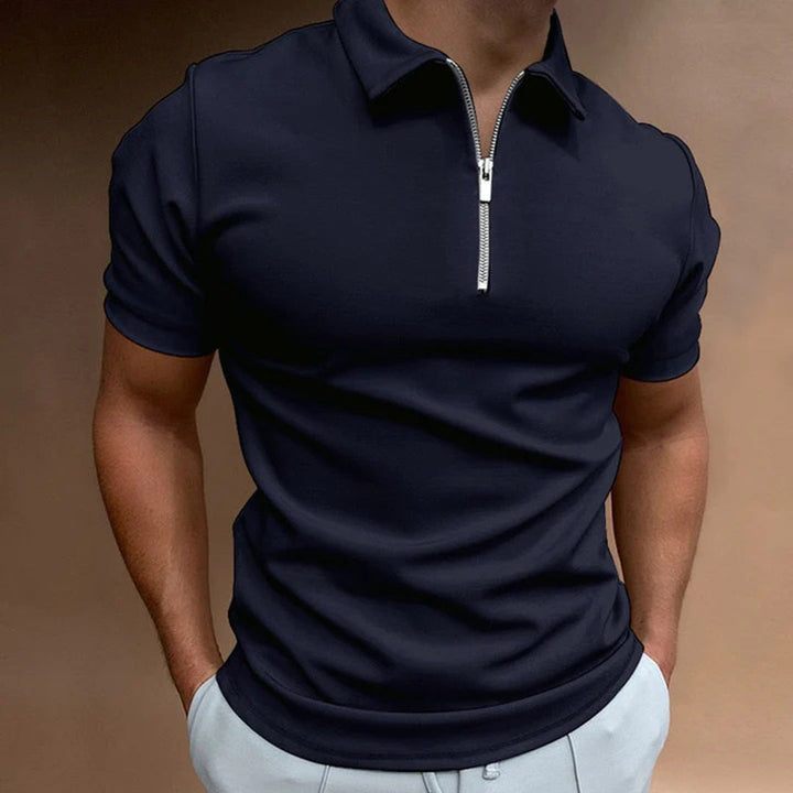 Polo homme avec fermeture éclair – T-shirt à manches courtes ajusté coupe muscle pour loisirs et streetwear