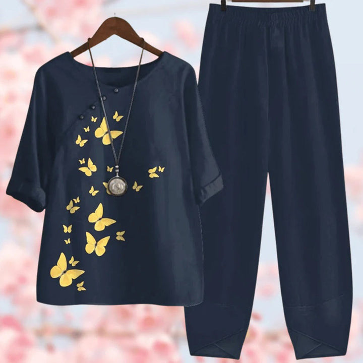 Set da donna in due pezzi con maglietta floreale e pantaloni larghi – Look casual leggero boho per primavera & estate