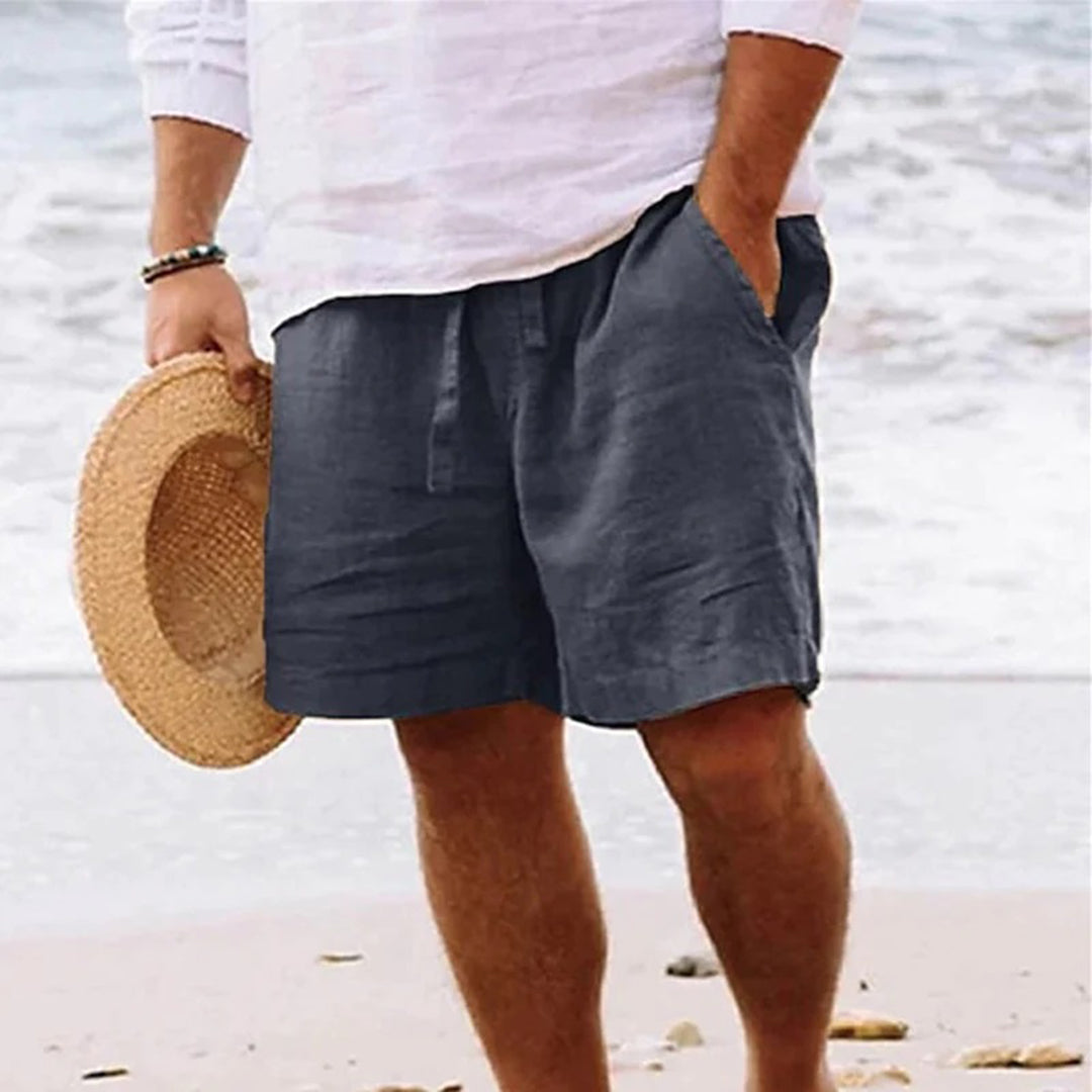 Shorts d'été légers pour hommes – Shorts en lin à coupe décontractée avec taille élastique et cordon de serrage