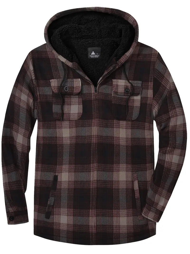 Men's trendy hooded coat with Sherpa lining warm jacket