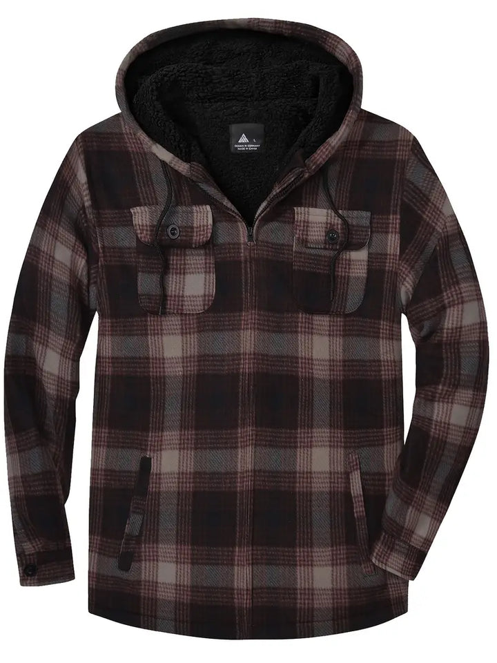 Men's trendy hooded coat with Sherpa lining warm jacket