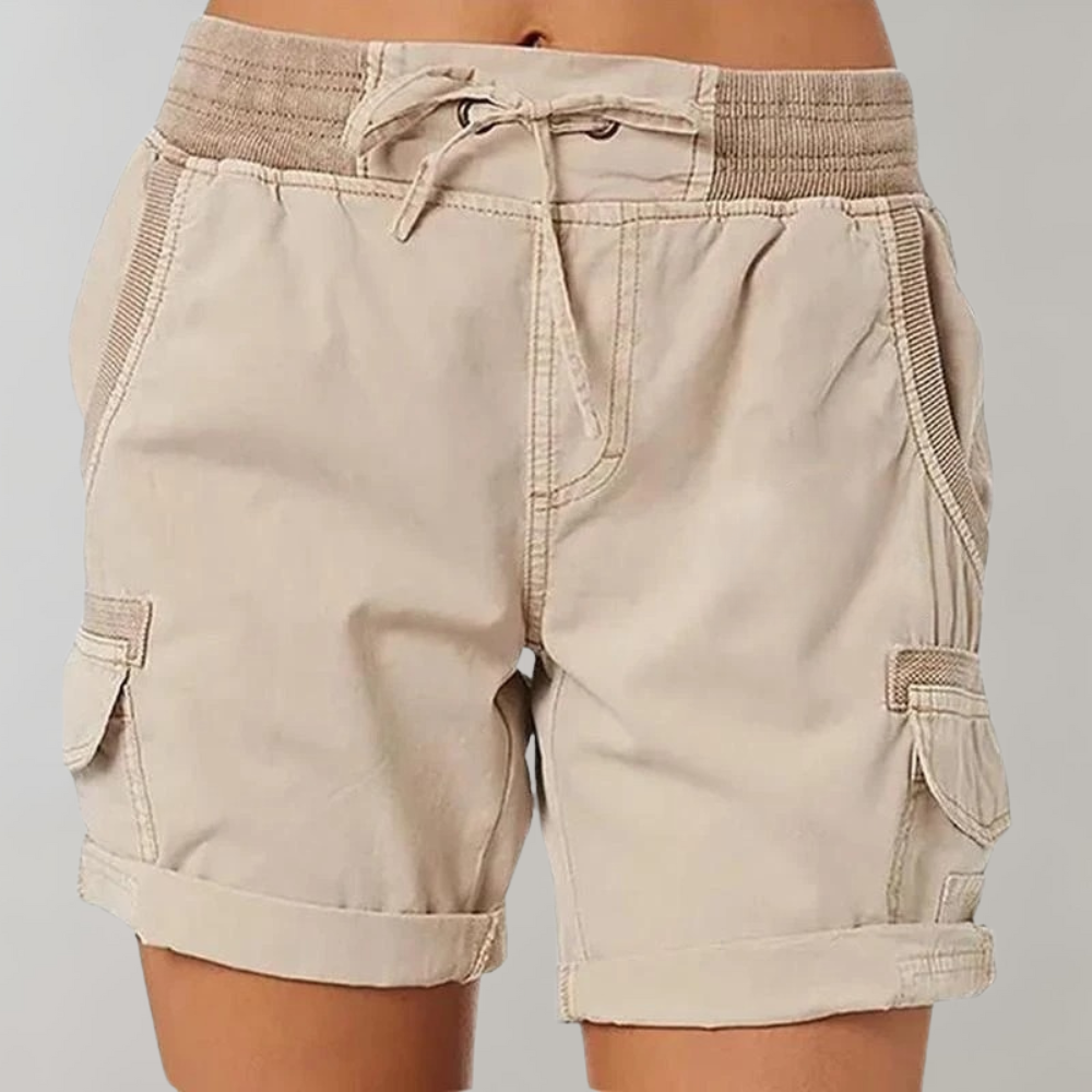 Shorts cargo pour femmes avec cordon de serrage – shorts d'été avec poches latérales et ceinture élastique