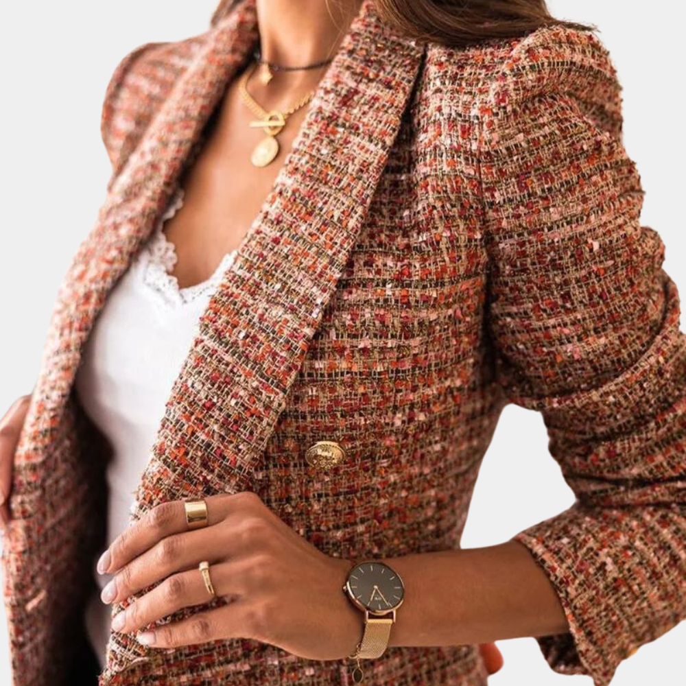 Damen Karoblazer mit Reverskragen – Langer Blazer mit Knöpfen im Business Casual Stil