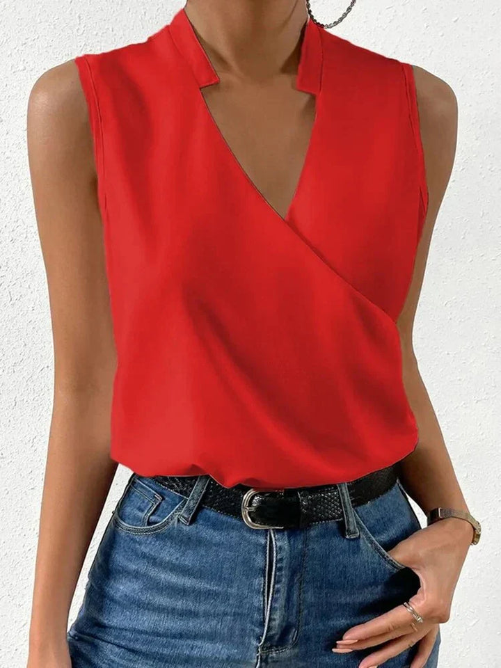 Camicetta donna senza maniche – Elegante top incrociato con scollo a V in rosso