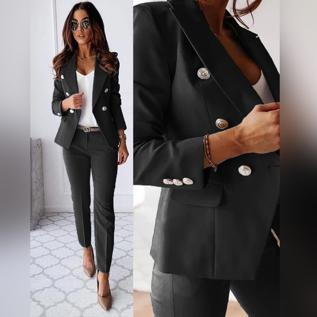 Set business da donna in due pezzi – elegante blazer e pantaloni di stoffa con bottoni