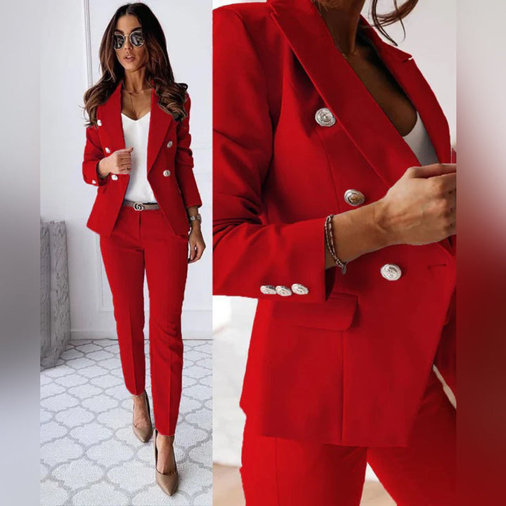 Set business da donna in due pezzi – elegante blazer e pantaloni di stoffa con bottoni