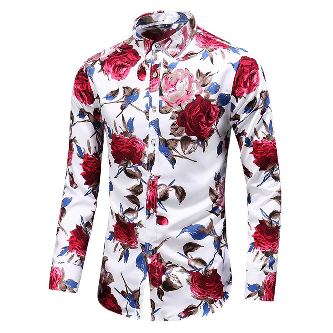 Chemise homme à manches longues avec motif floral – Chemise décontractée slim fit pour fête, vacances & quotidien