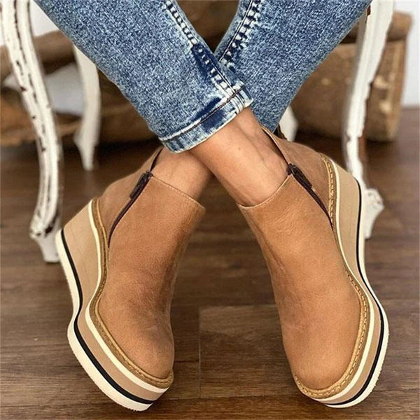 Damen Keilstiefeletten mit Plateau – Bequeme Slip-On Wedges mit Reißverschluss & sportlicher Sohle