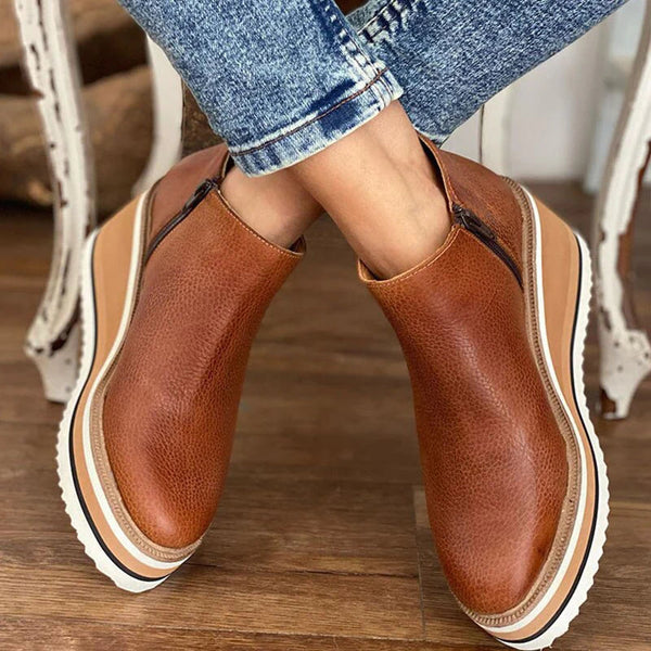 Damen Keilstiefeletten mit Plateau – Bequeme Slip-On Wedges mit Reißverschluss & sportlicher Sohle