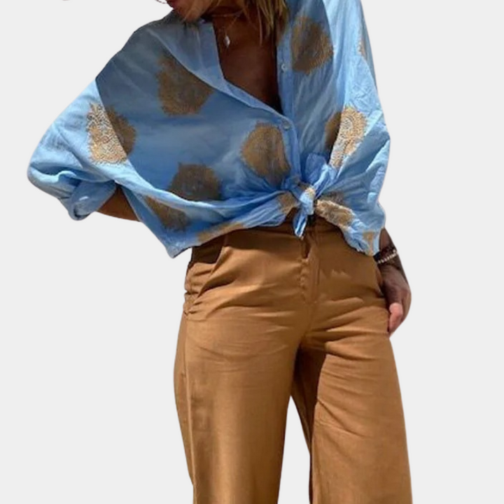 Camicetta estiva da donna con ricamo – Camicetta leggera in cotone con abbottonatura e motivo boho | Camicia ariosa per spiaggia e uso quotidiano