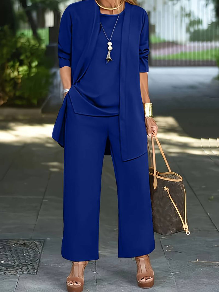 Completo pantaloni da donna 3 pezzi – Set elegante con blazer, top e pantaloni larghi per ufficio, eventi e vita quotidiana