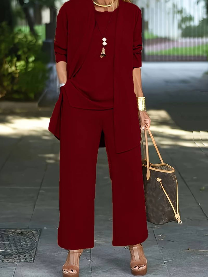 Completo pantaloni da donna 3 pezzi – Set elegante con blazer, top e pantaloni larghi per ufficio, eventi e vita quotidiana