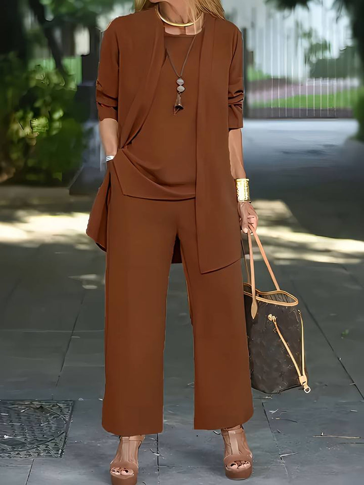 Completo pantaloni da donna 3 pezzi – Set elegante con blazer, top e pantaloni larghi per ufficio, eventi e vita quotidiana