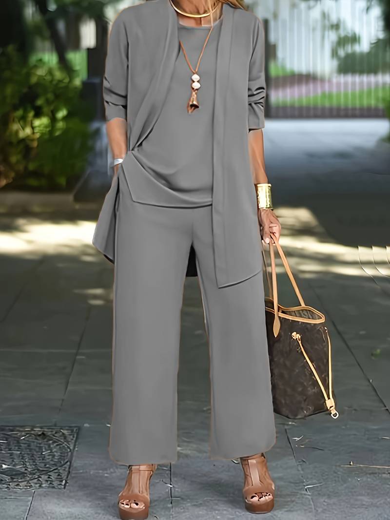 Completo pantaloni da donna 3 pezzi – Set elegante con blazer, top e pantaloni larghi per ufficio, eventi e vita quotidiana