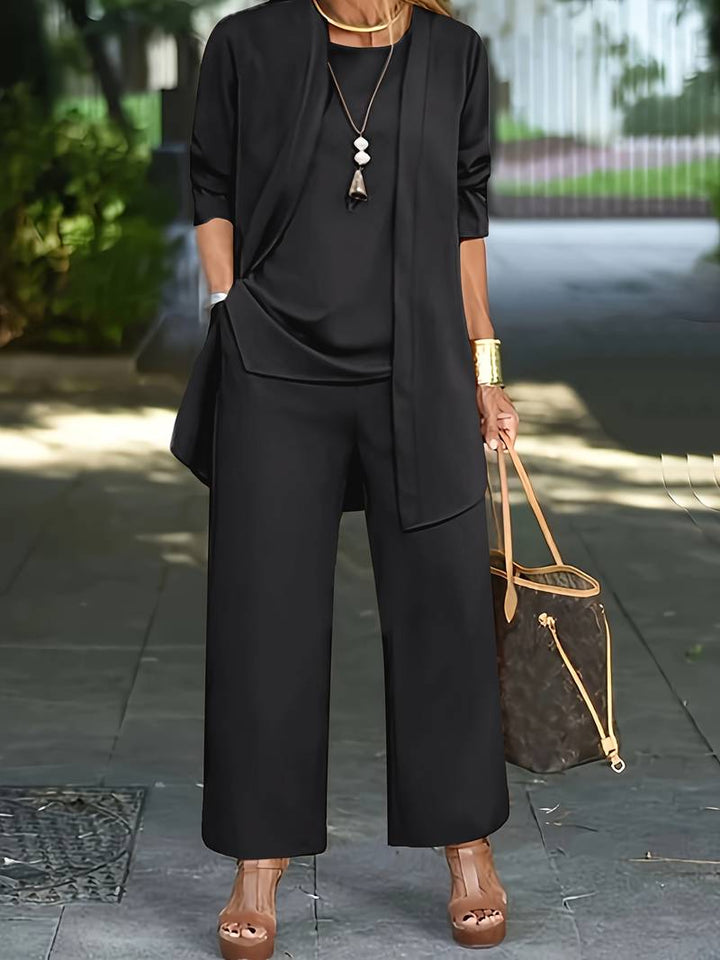 Completo pantaloni da donna 3 pezzi – Set elegante con blazer, top e pantaloni larghi per ufficio, eventi e vita quotidiana