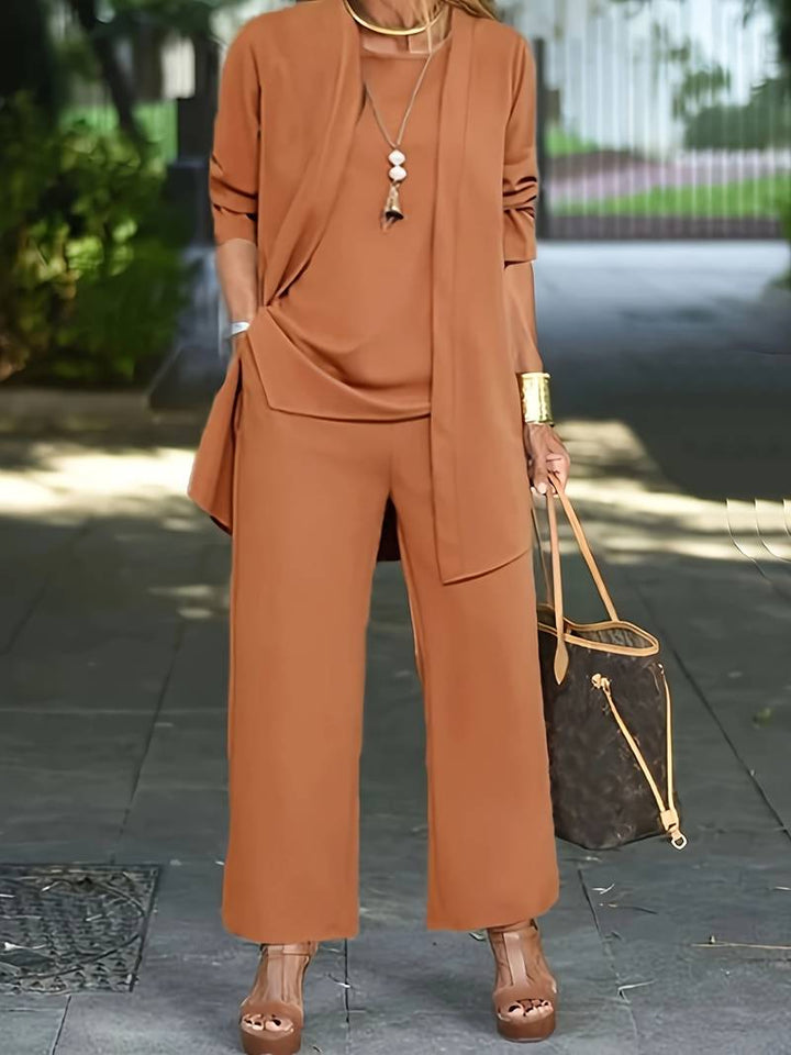 Completo pantaloni da donna 3 pezzi – Set elegante con blazer, top e pantaloni larghi per ufficio, eventi e vita quotidiana