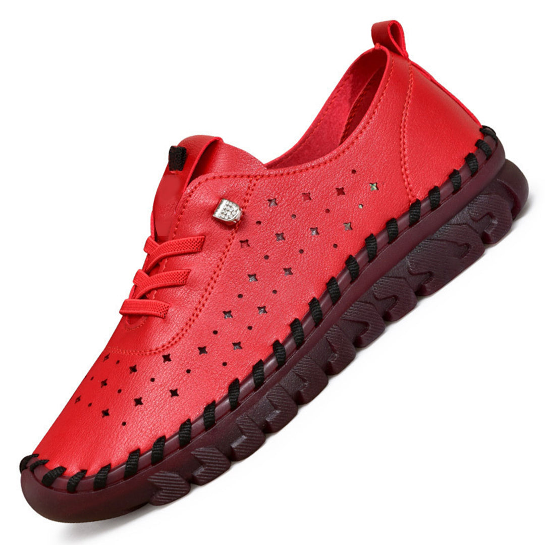Mocassins baskets pour femmes – Chaussures de loisirs rouges confortables avec semelle souple et détail strassé