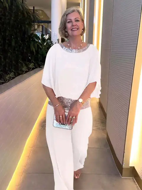 Elegante tuta da donna con applicazioni di paillettes – Tuta elegante per matrimonio, serata e gala