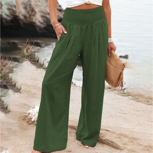 Leichte Leinenhose mit weitem Bein – High Waist Sommerhose für Damen