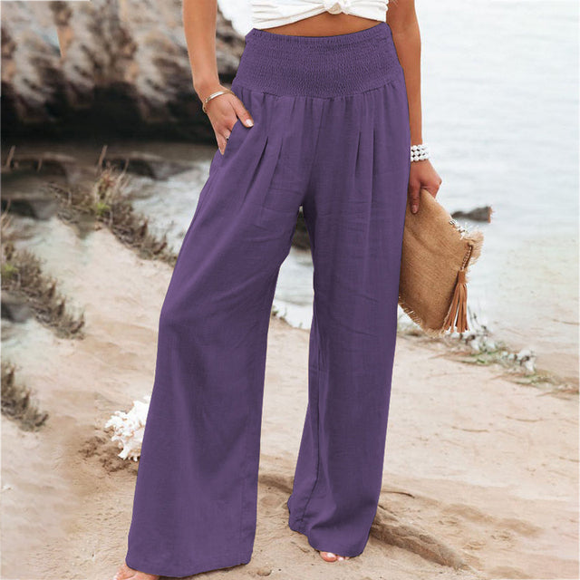 Leichte Leinenhose mit weitem Bein – High Waist Sommerhose für Damen