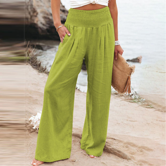 Leichte Leinenhose mit weitem Bein – High Waist Sommerhose für Damen
