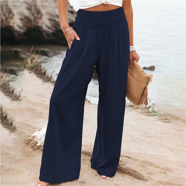 Leichte Leinenhose mit weitem Bein – High Waist Sommerhose für Damen