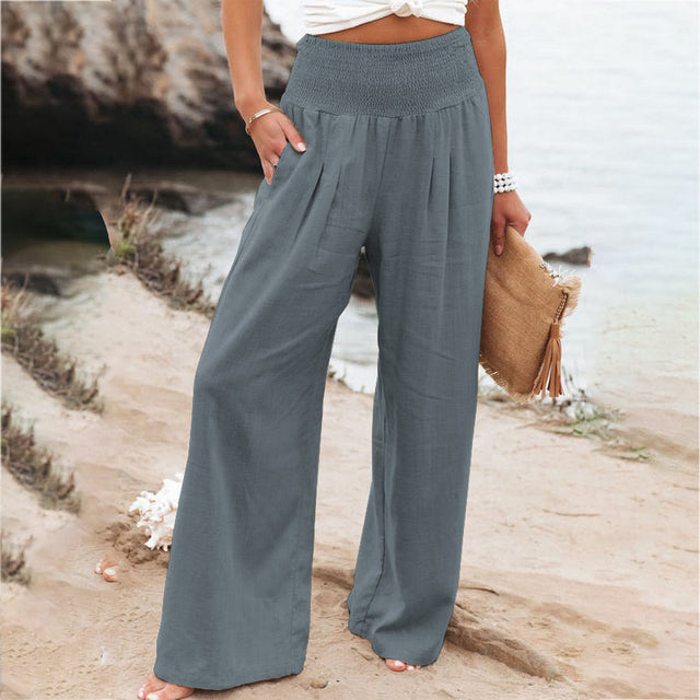 Leichte Leinenhose mit weitem Bein – High Waist Sommerhose für Damen