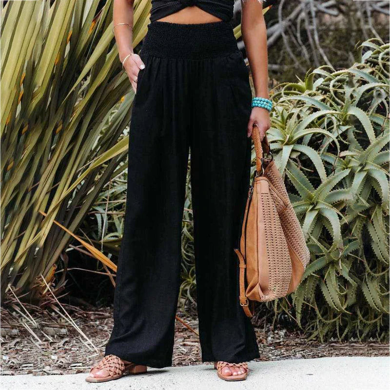 Leichte Leinenhose mit weitem Bein – High Waist Sommerhose für Damen