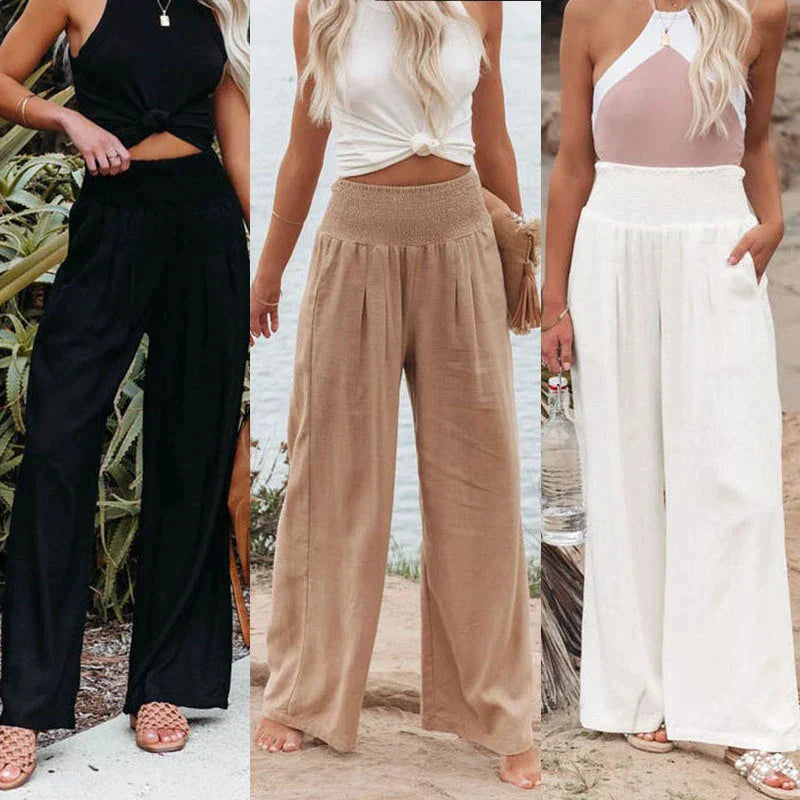 Leichte Leinenhose mit weitem Bein – High Waist Sommerhose für Damen