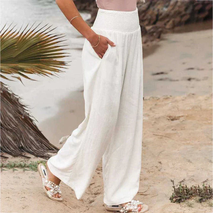 Leichte Leinenhose mit weitem Bein – High Waist Sommerhose für Damen
