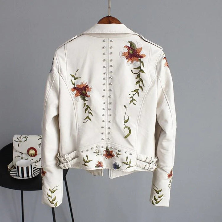 Vintage Lederjacke mit Blumen für Damen | Perfekt für den Alltag