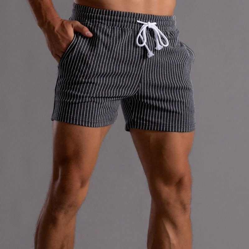 Shorts homme à rayures fines – Pantalon court d'été avec cordon de serrage