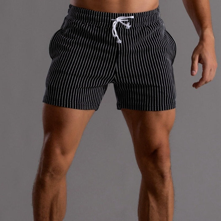 Shorts homme à rayures fines – Pantalon court d'été avec cordon de serrage