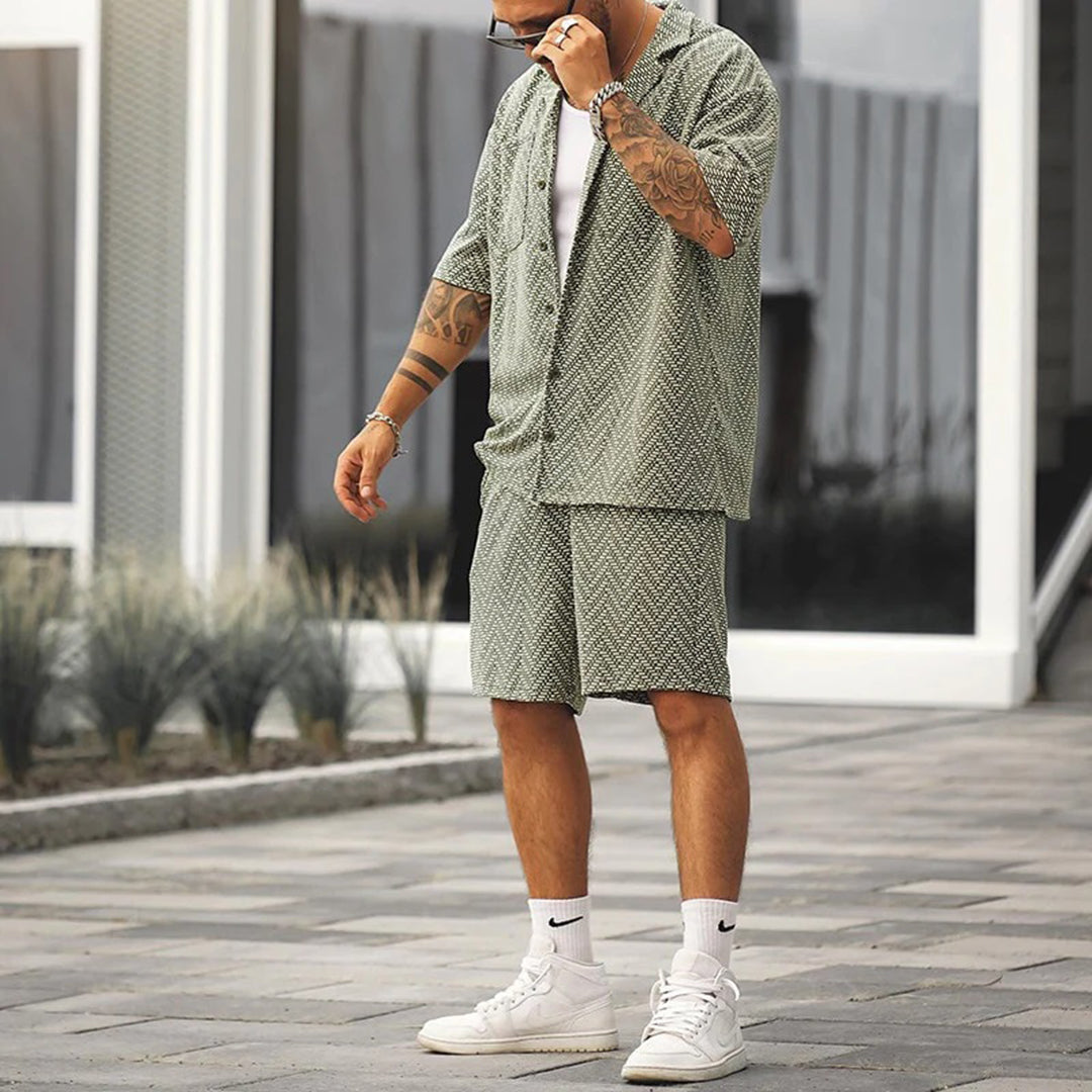 Ensemble d'été pour hommes – Chemise à manches courtes & shorts au design rétro, tenue décontractée 2 pièces