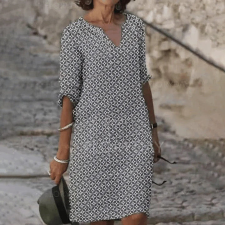 Vestito estivo casual da donna con stampa – Vestito leggero con scollo a V e maniche 3/4 per spiaggia e tempo libero