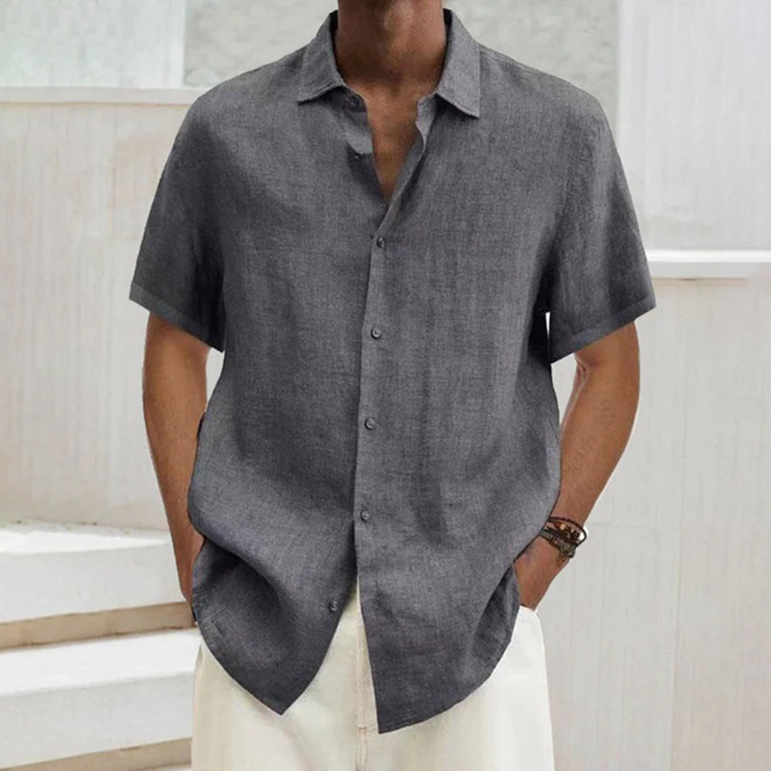 Chemise légère en lin pour homme à manches courtes – chemise d'été avec patte de boutonnage et col Kent | Respirante et décontractée pour la plage et le quotidien